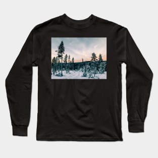 Fir Tree Forest in Warm Evening Light on Cold Winter Day (Norway Long Sleeve T-Shirt